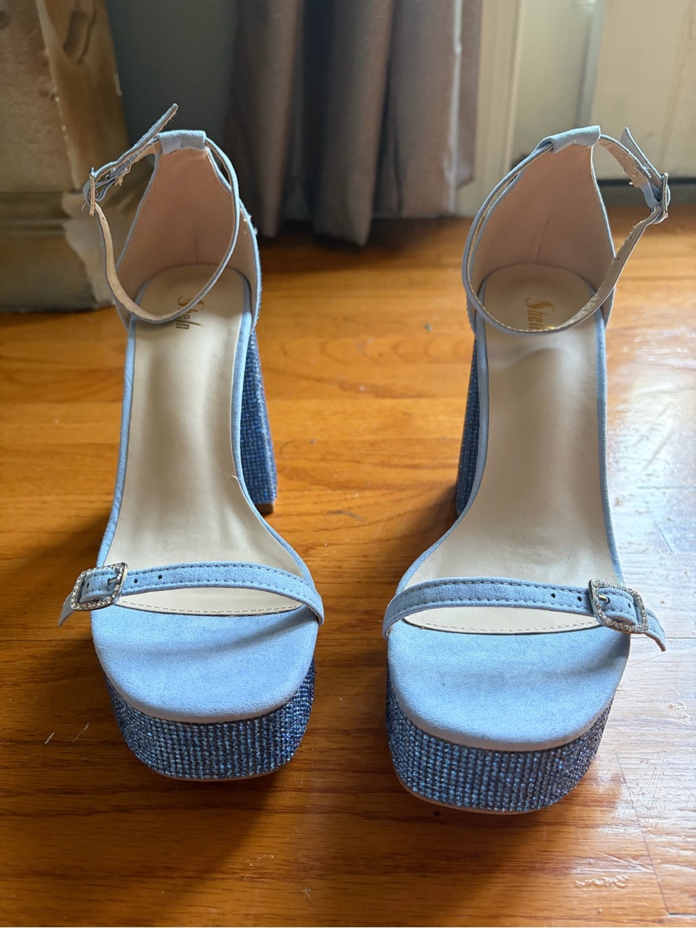 Light Blue Platform Ankle-Strap Heels